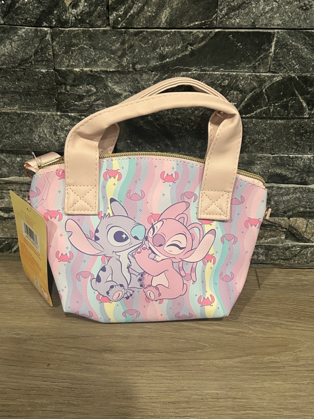 NWT Bioworld Pastel Angel & Stitch Pink and Pastel Stripe Small Tote bag